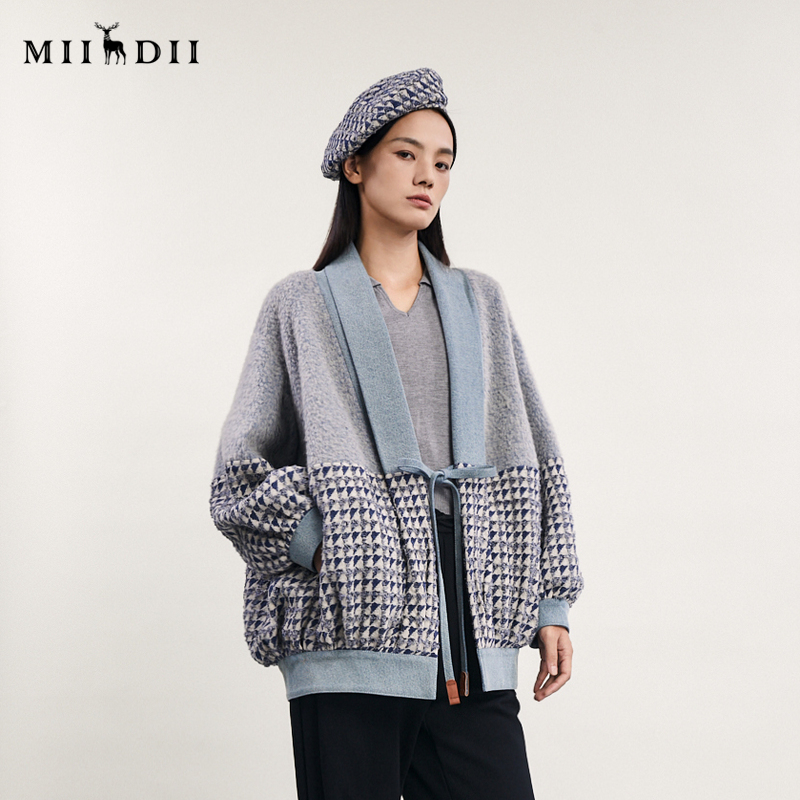 谜底中长款呢子大衣女春新款复古拼接感青果领毛呢241MD0095 - 图0