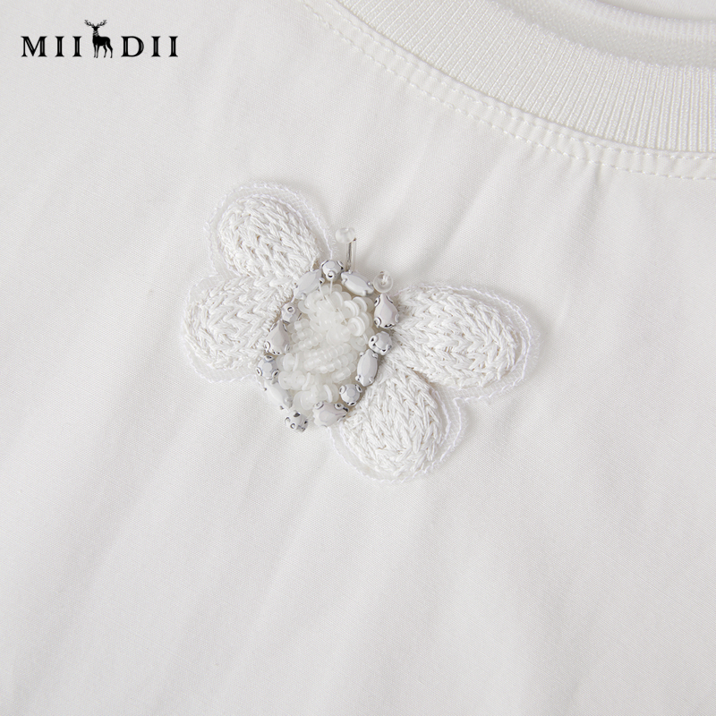 谜底白T恤短袖女2025秋季新品休闲百搭蜜蜂刺绣简约上衣253MT1157 - 图2