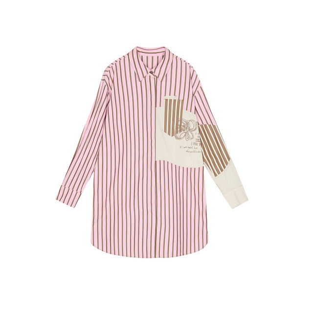 Mystery pink striped shirt dress 2025 spring new retro literary embroidered H-shaped dress 251ML0114