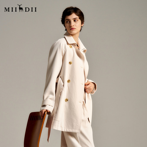 谜底中长款风衣女士秋季新品通勤风简约双排扣外套243ME1183 - 图0
