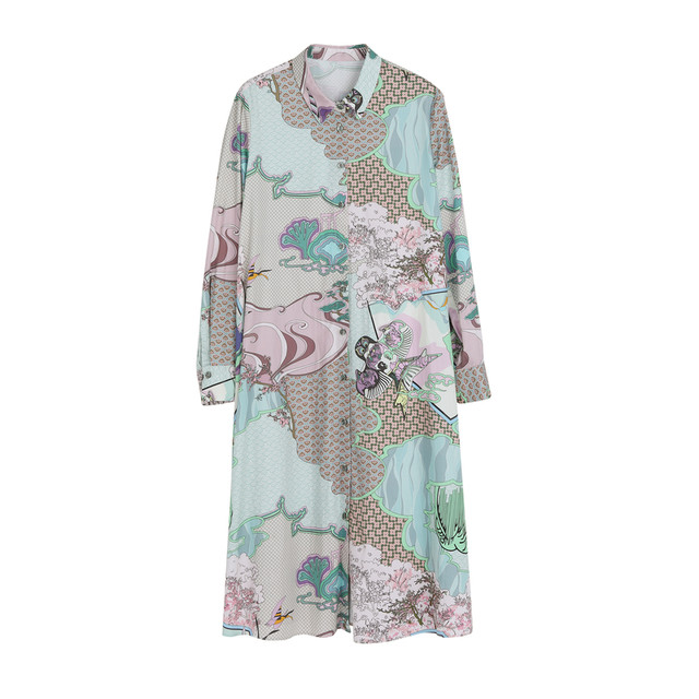 Riddle theme colorful dress spring new retro loose A-line long skirt long sleeves 231ML0105