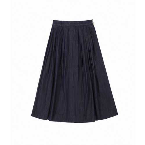 谜底半身裙女2025夏季新品通勤压褶伞裙宽松A型中长半裙252MB0632 - 图3