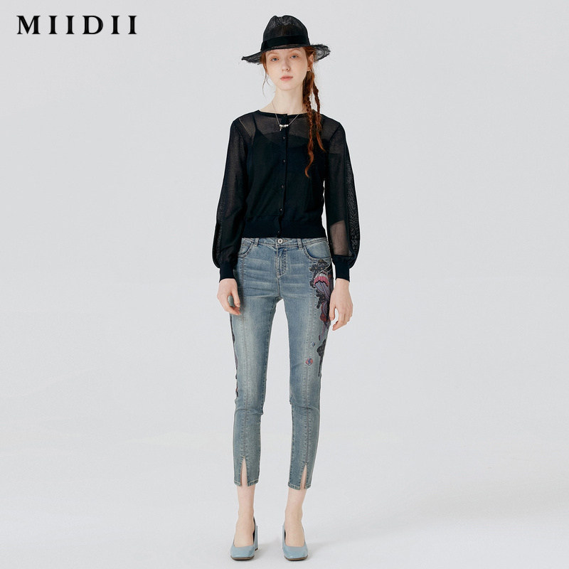 miidii /谜底20夏装新款紧身两侧女 谜底牛仔裤
