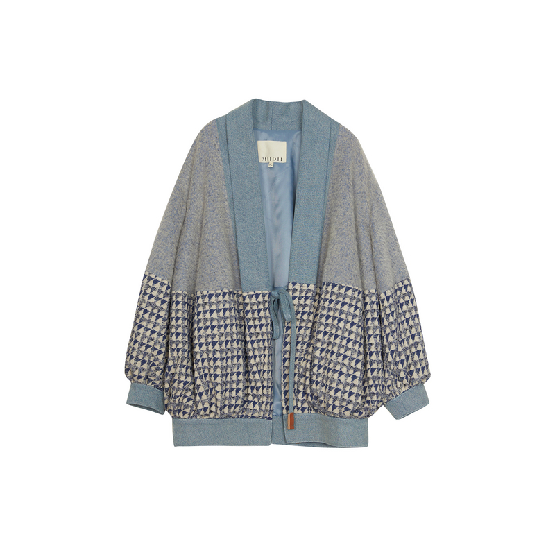 谜底中长款呢子大衣女春新款复古拼接感青果领毛呢241MD0095 - 图3