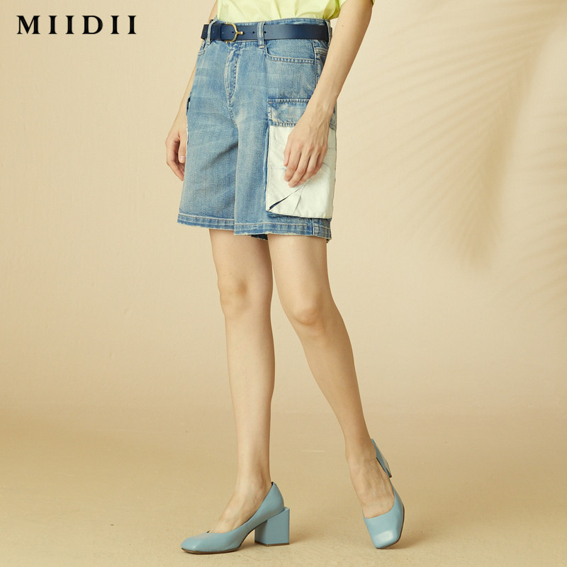 miidii /谜底20大口袋胶印宽松短裤 谜底牛仔裤