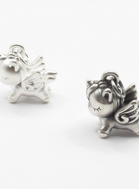 S999纯银饰品复古泰银3diy硬足银动物独角兽马手链配件项链吊坠女