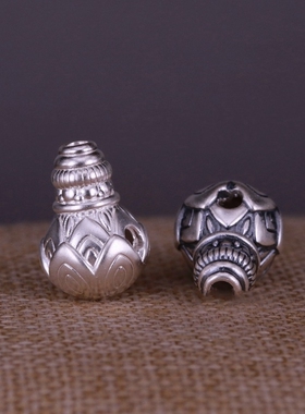 S999纯银3diy复古泰硬银足银三通葫芦富贵福隔珠路路通手链串配件