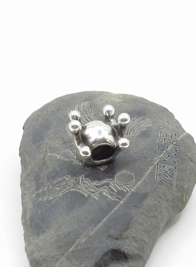 S999纯银做旧复古泰银3diy硬足银小皇冠路路通珠女红黑绳手链配件