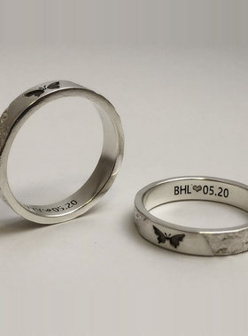 蝴蝶足银999对戒刻字定制小众情侣男女指环七夕礼物