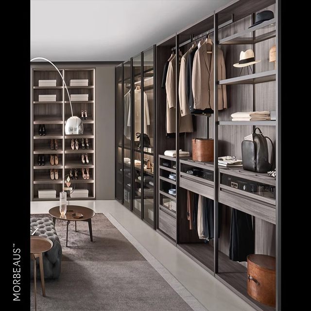 Modern glass wardrobe, aluminum and wood combined cloakroom, transparent wardrobe column frame, glass door wardrobe, whole house customization