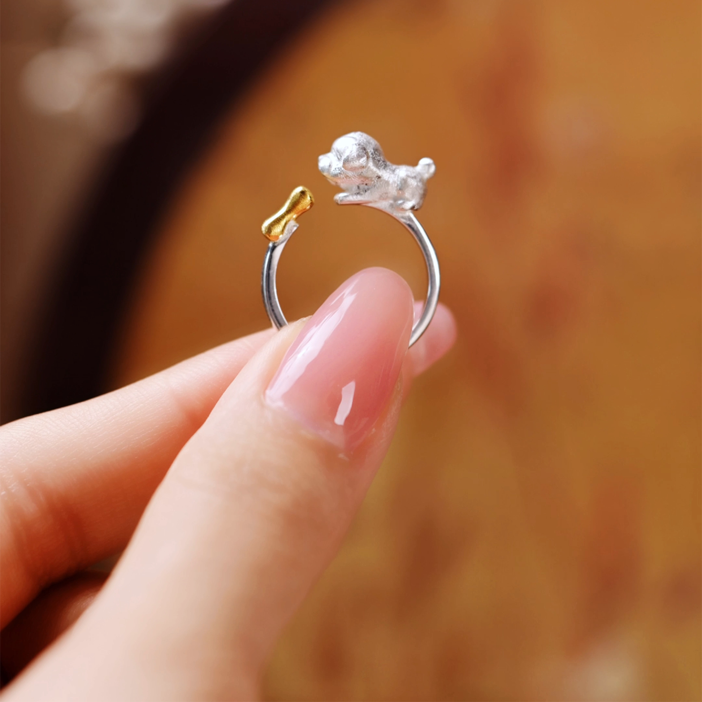 Original S925 Silver Cute Dog Bone Open Ring