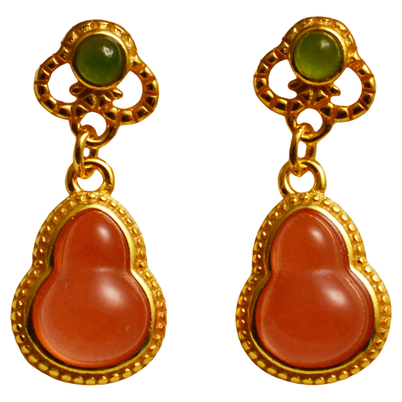 925银镀金水红南红玛瑙葫芦耳钉 国风复古耳环女 气质精致耳饰,淘宝优惠券,粉丝福利购,淘宝优惠卷