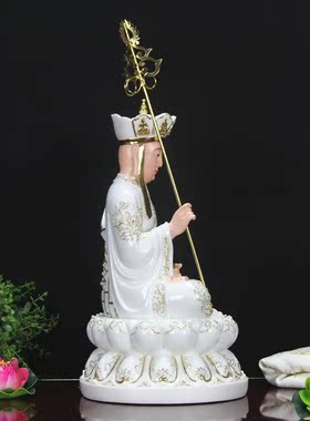 金描佛堂中式地藏王全莲地藏菩萨家居12/16寸汉白玉桌面佛像摆件