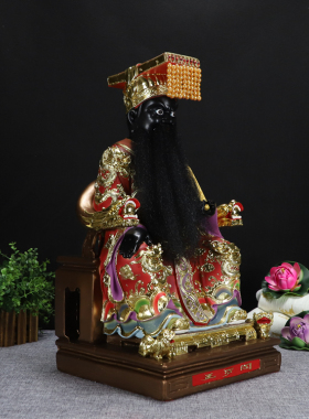 中式19寸七彩敦煌金阎罗王像阎王爷阎摩罗阎魔王佛堂桌面树像摆件
