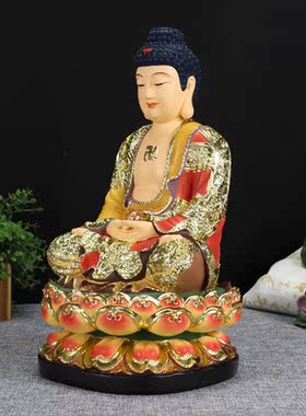 中式12寸七彩描金 阿弥陀佛药师佛三宝佛释迦牟尼佛桌面佛像摆件