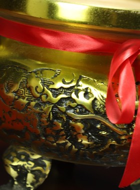 中式佛堂12寸真铜双龙三脚供佛上香炉佛前炉寺庙插立香炉佛具摆件