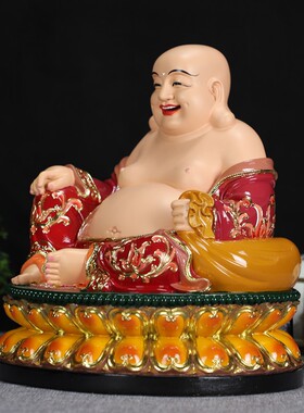 12寸佛堂树脂极彩K金坐全莲笑佛弥勒佛布袋佛卧佛佛像家居摆件