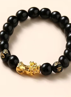 10mm男士金貔貅黑曜石