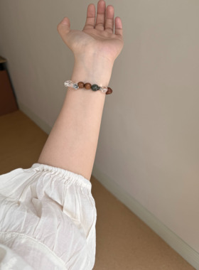 原创「悠然」天然AA级白水晶老山檀新中式国风财运雅致手链手串女