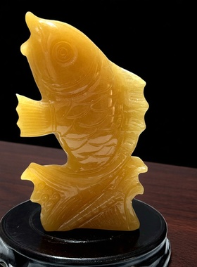 天然玉石黄玉鲤鱼摆件富贵鱼送礼
