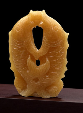 天然玉石米黄玉鱼摆件招财鱼