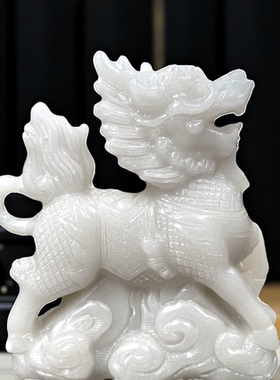 天然玉石汉白玉麒麟摆件一对招财