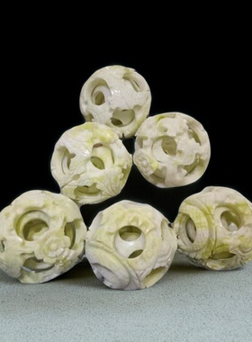 天然玉石套球蓝田玉镂空风水球