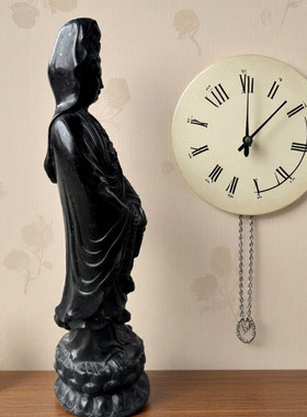 黑色石材观音菩萨佛像摆件招财