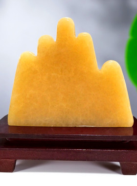 天然米黄玉五指山摆件玉石石敢当家居装饰办公室客厅玄关风水镇宅