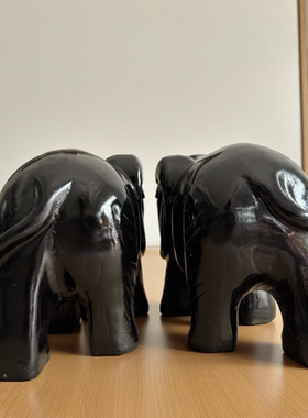 天然玉石黑色大象摆件一对吸水象