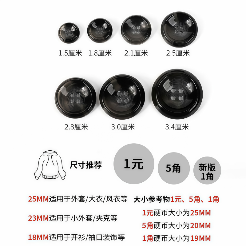 大衣风衣纽扣扣子百搭四眼树脂圆形衣服女毛呢装饰扣西装睡衣钮扣,淘宝优惠券,粉丝福利购,淘宝优惠卷