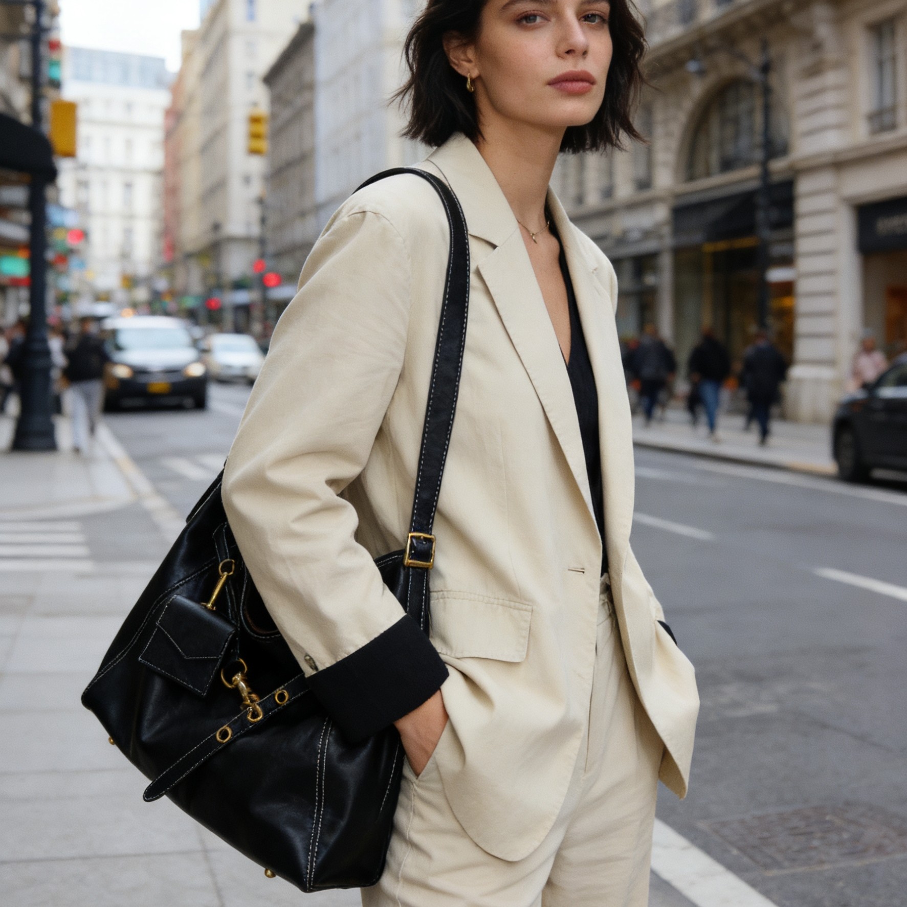 新款头层牛皮通勤大容量托特慵懒单肩斜跨女包hobo复古锁扣电脑包,淘宝优惠券,粉丝福利购,淘宝优惠卷