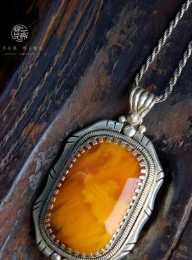 有禾 | 尼泊尔925纯银手工银饰天然老蜜蜡琥珀项链吊坠藏式民族风