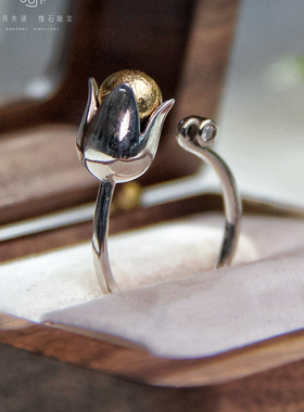 天铁陨石925银镶嵌戒指开口可调节复古民族风小众设计感高级礼物
