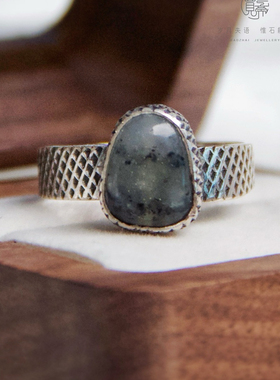 天然黑水墨意境和田玉戒指女925纯银镶嵌复古高级感时尚小众活口