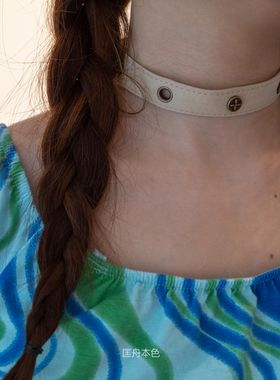 匡舟本色 复古朋克废土风 小众个性牛仔帆布 十字架铆钉 项圈项链