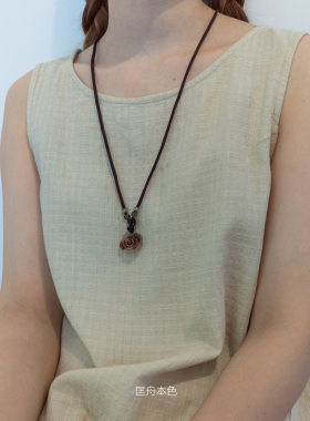 匡舟本色 新中式 复古禅意国风 山茶花雕刻吊坠 编织绳项链可调节