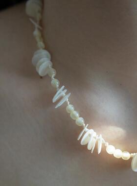 匡舟本色 法式复古仙女风 天然海洋贝母透明亮片贝壳串珠锁骨项链