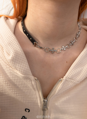 金属项链皮绳拼接十字架