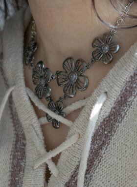 匡舟本色 波西米亚小众设计款 海岛风立体做旧镂空花朵锁骨项链