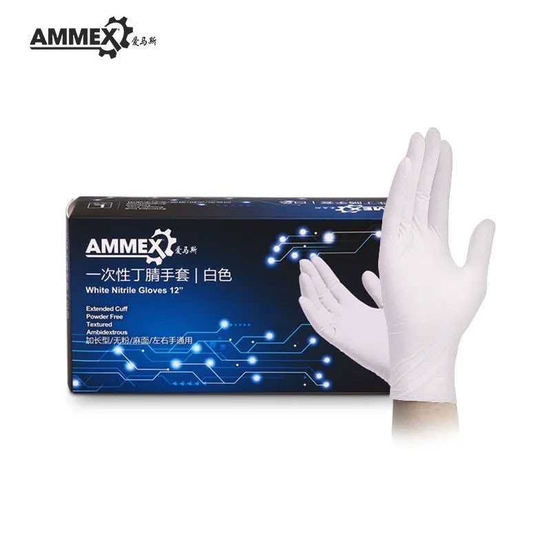 AMMEX/爱马斯一次性白色丁腈手套 12寸WNL橡胶手套抽提式100只-图3