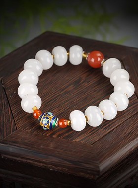 新款特价金丝玉手链算盘珠多宝手串羊脂级白玉老型珠女款时尚饰品