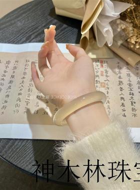 纯天然香槟金玛瑙色手镯冰透玉髓镯子高冰白月光玉镯翡翠玉器饰品