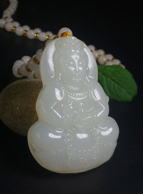 新疆和田玉吊坠女款弥勒佛观音菩萨神像玉项链男女情侣挂件送礼物