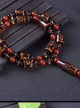 精选藏式三眼九眼天珠民族风玛瑙佛珠项链挂件百搭男女同款颈饰品