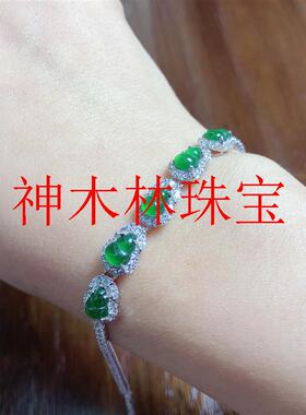银镶嵌冰种满绿福禄寿玉葫芦手串