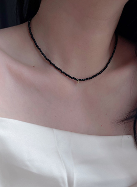 美国14k包金天然黑尖晶金豆项链