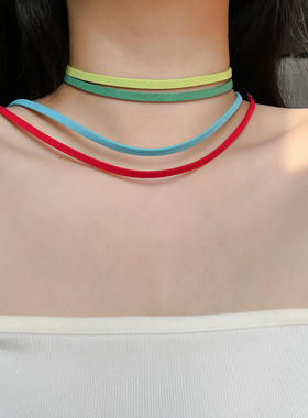 多彩色choker女颈链925纯银简约