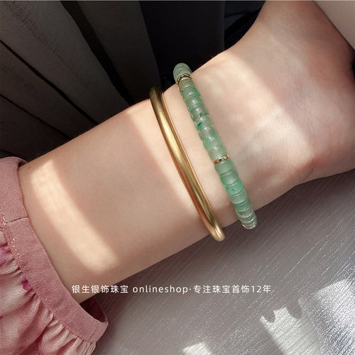 新款天然非洲翠手串女款渐变色算盘珠玉石手链轻奢小众精致叠戴 - 图1