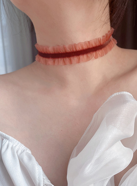 独特荷叶边蕾丝925纯银项圈颈链